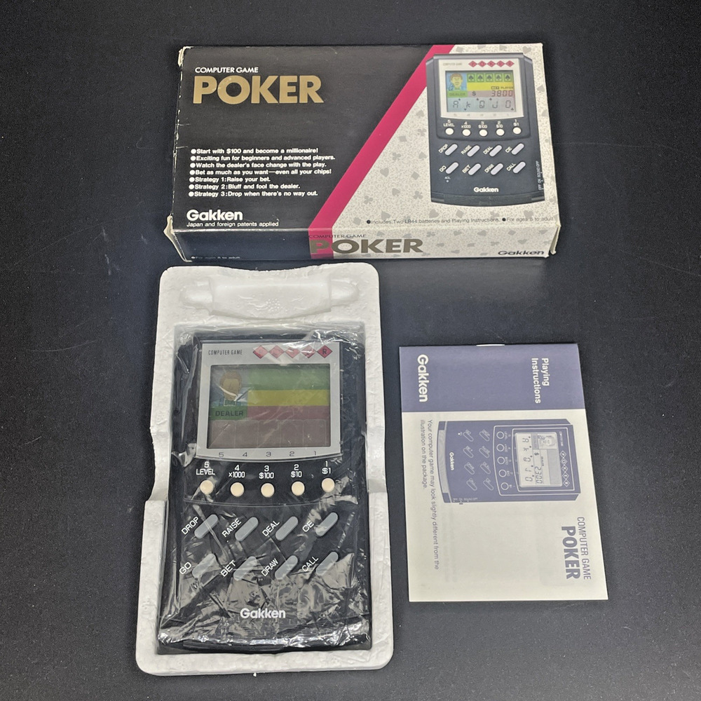 Vintage Poker Game Gakken Computer Electronic Made in Japan Box Instructions